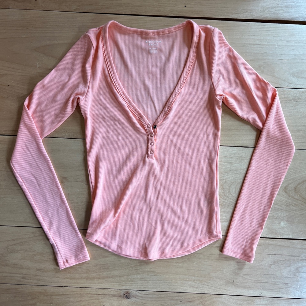 American Eagle Outfitters Coral Ribbed Top